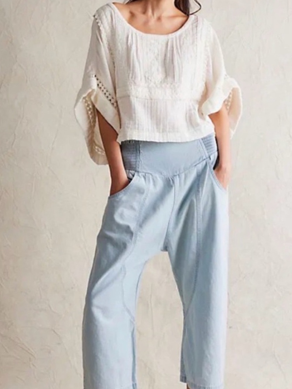 We The Free Light Blue Corduroy Wide-Leg High-Waist Crop Pants